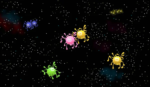 Universo Sin Fin Viajando Por Espacio Conjunto Grupo Virus Dibujado — Foto de Stock