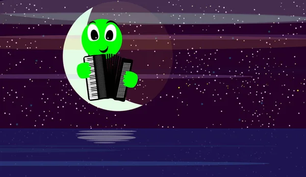 Emoticon Musiciano Fantasía Muñeca Verde Tocando Acordeón Luna Aroma Marítimo — Foto de Stock