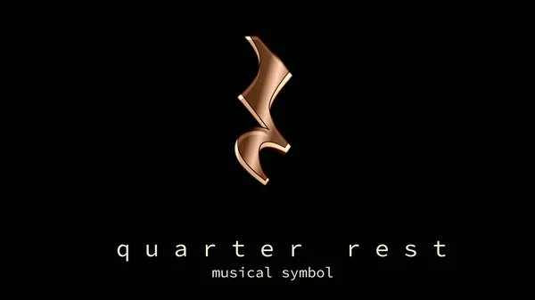 REST SYMBOL image. A quarter note or crotchet. MUSICAL NOTATION. An interruption of sound. Banner in subtle sepia tone. Digital graphic, icon. Totally black background. Sheet Music sign.
