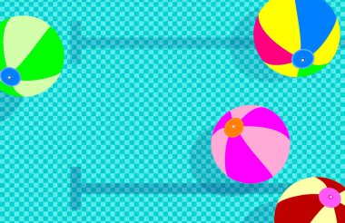 Plaj ve havuz taşakları, yüzer vaziyette. Ferahlatıcı ve renkli afiş. Komik poster. Suyun yansımaları. Boş zaman ve boş zaman. Yaz atmosferi.