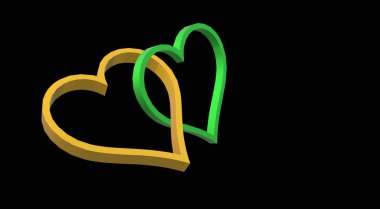 İki kalp. Tasarım elementleri üzerinde çapraz etki. Tebrik etmek için bayrak ya da sevgi, sevgi ve bağlılık için iletişim. Duyguların sembolü. İlişki. Zarif siyah fon.