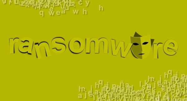 Ransomware Tipo Malware Criptovirología Máscara Insertada Texto Ilustración Fondo Verde —  Fotos de Stock