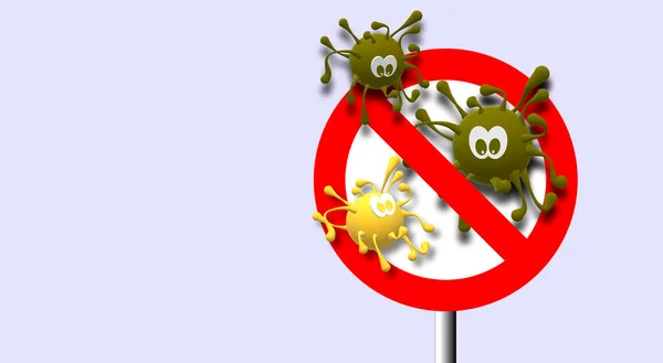 Verbodsbord Met Digitale Drawing Van Gesimuleerde Virus Covid Coronavirus Pandemie — Stockfoto