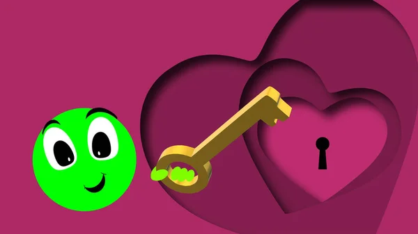 Green Doll Love Sending Virtual Hug Key Passion Lock Heart — Stok fotoğraf