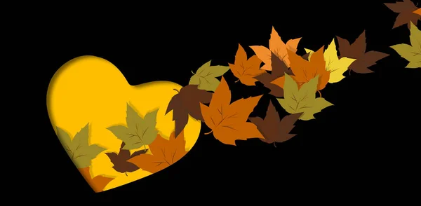 Осеннее Сердце Разноцветные Листья Выходящие Символа Любви Типичного Времени Атмосфера — стоковое фото