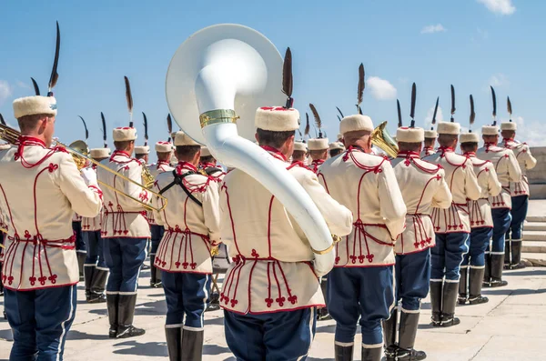 Military Orchestra Bulgaria Stage Shipka Musicians Military Band Photographed Blue — Stock Photo, Image