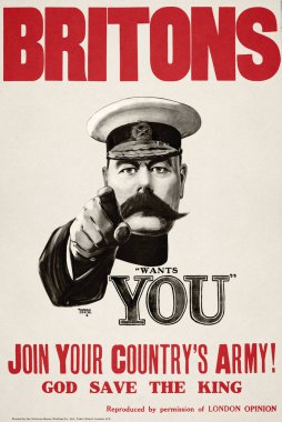 Birleşik Krallık İngiltere Britons Kitchener Seni Eski, klasik, ikonik Büyük Savaş asker toplama afişi istiyor 