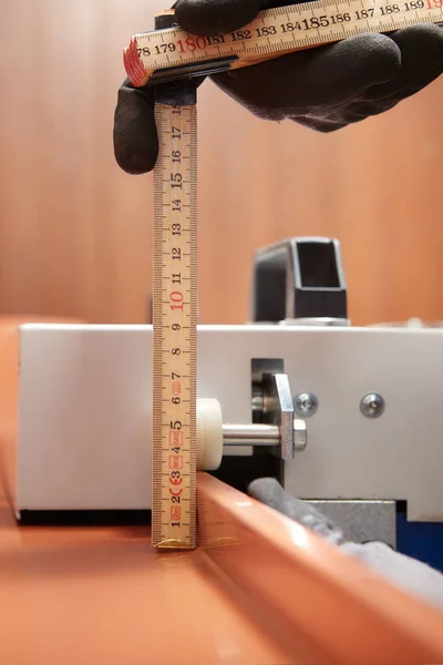 Detail Shaping Sheet Metal Roof Components Workroom — Stock Photo, Image