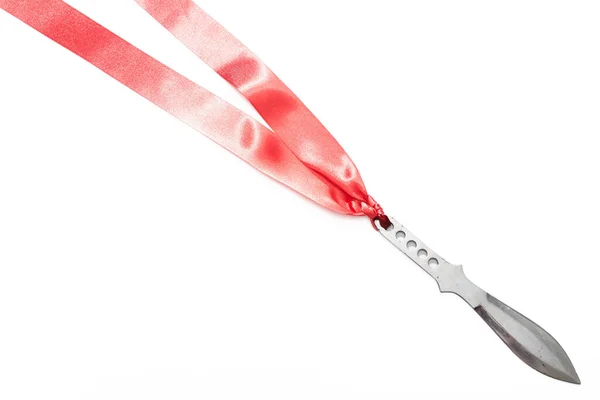 Throwing Knife Stabilized Red Textile Ribbon — Fotografia de Stock