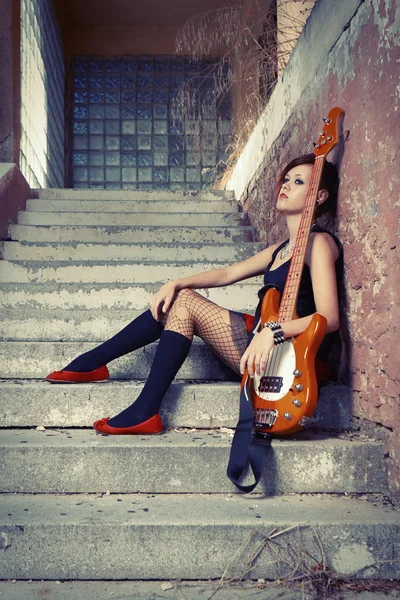 Bass musician lady - portrait — Stock Photo, Image