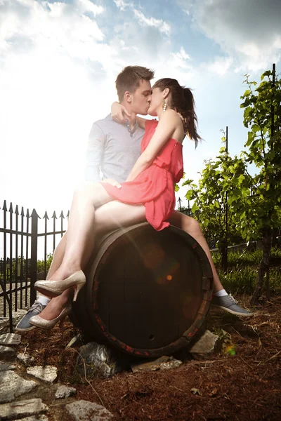 Baci sulla botte di vino — Foto Stock