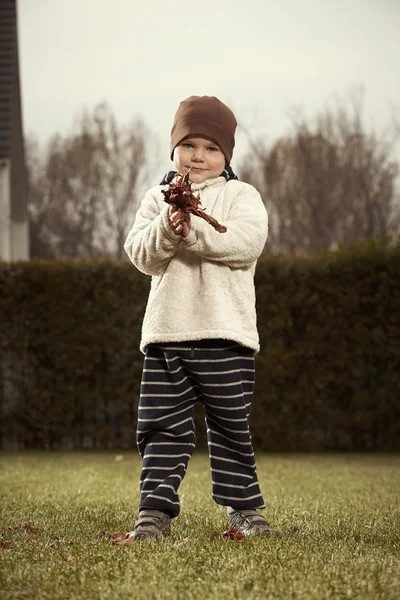 Goede jongen schoonmaak tuin — Stockfoto