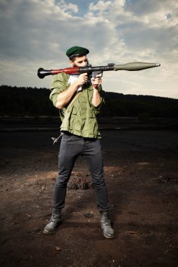 Fighter with RPG rocket launcher clipart