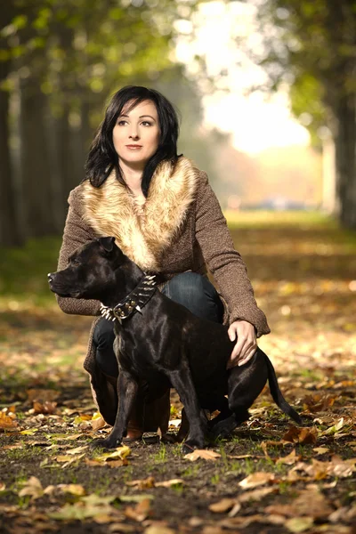 Nice lady and her dog in park — Stock Photo, Image