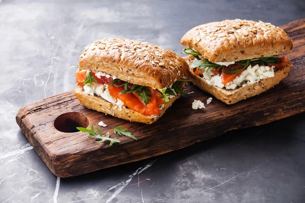 Sandwiches with cereals bread and salmon