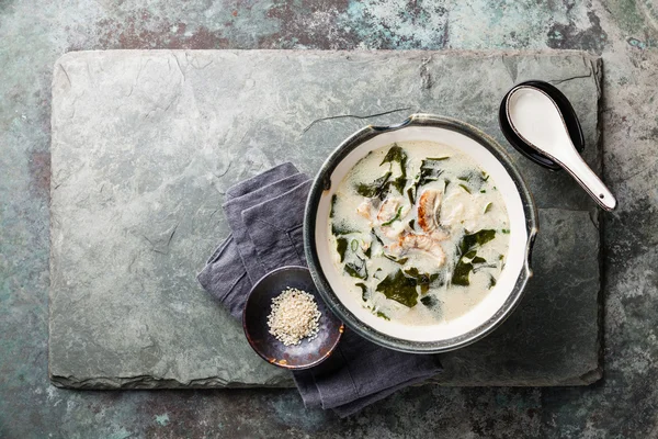 Creamy soup with Eel and sesame — Stock Image Creamy soup with Eel and sesame Stock Photo