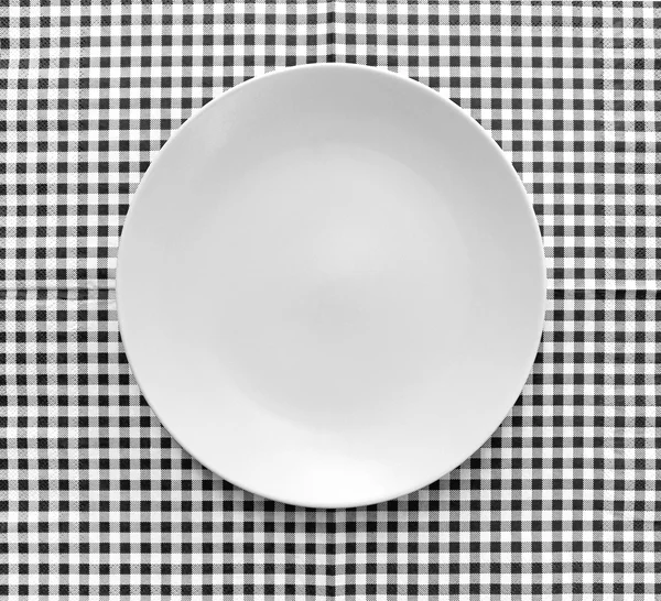 Plate Checkered Tablecloth — Stock Photo, Image