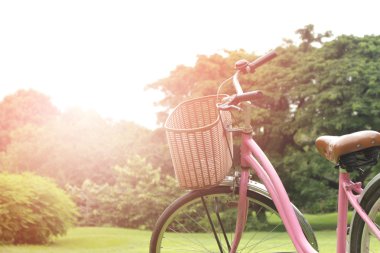 Parkta ışık patlamış bisikletler.