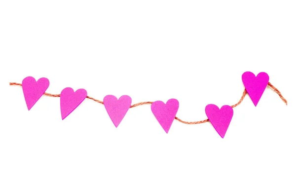 Růžová Srdce Visící Laně Valentýna — Stock fotografie
