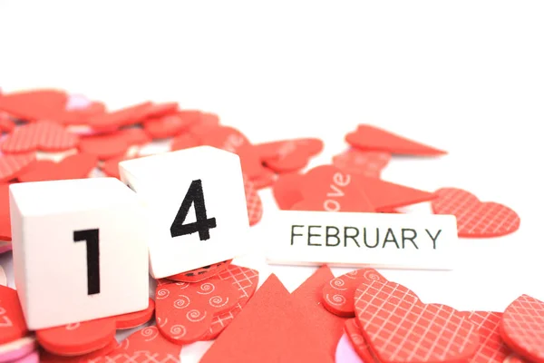 Espectáculo Calendario Madera Del Febrero Con Corazón Rojo Para Fondo — Foto de Stock