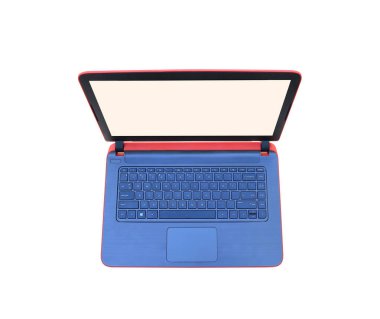 Boş ekranlı laptop beyaz arkaplanda izole edildi
