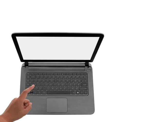 Kéz Használata Laptop Üres Képernyővel — Stock Fotó