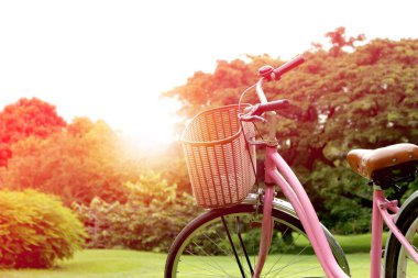 Parkta ışık patlamış bisikletler.