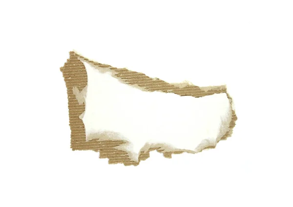 硬纸板的纹理背景 带复制空间的纸盒片 在白色上隔离的裂开的牛皮纸 — 图库照片