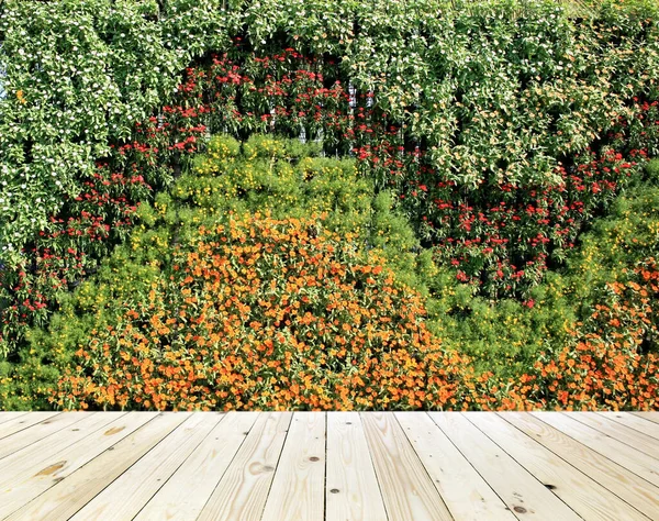 Mur Fleurs Jardin Vertical Plancher Bois — Photo