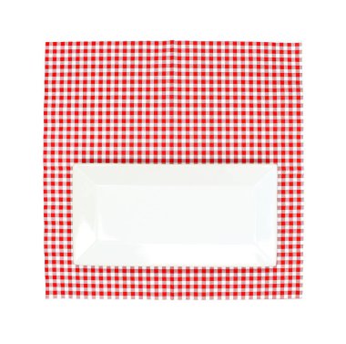 Kırmızı masa örtüsü dokusunda en üstteki görünüm plakası 