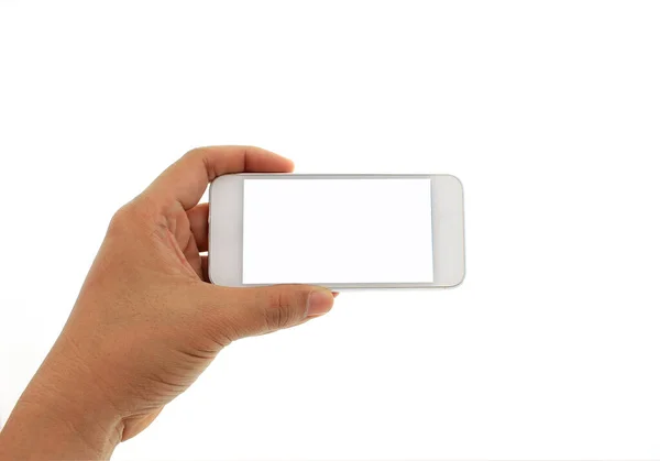 Telefone Mão Para Trabalhar Smartphone Com Uma Tela Branco — Fotografia de Stock