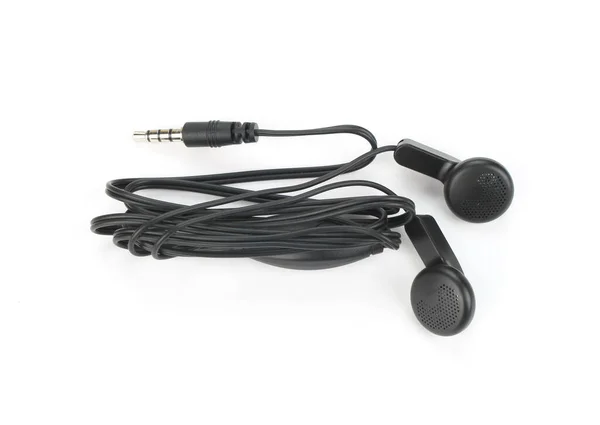 Black Earphone White Background Top View — 图库照片