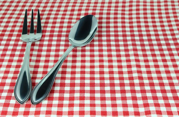 Silverware Fork Spoon Tablecloth Food Serving Background — Stock Photo, Image