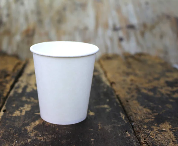 Tasse Café Papier Blanc Sur Une Table Bois — Photo