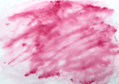 Beyaz arkaplanda soyut kırmızı suluboya. Kağıda sıçrayan renk. El çizimi..