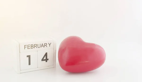 Kalendář Kostky Pro Únor Červeným Srdcem — Stock fotografie