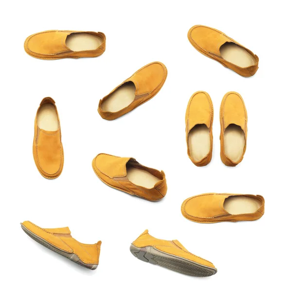Conjunto Zapatos Cuero Para Hombres Aislados Sobre Fondo Blanco — Foto de Stock