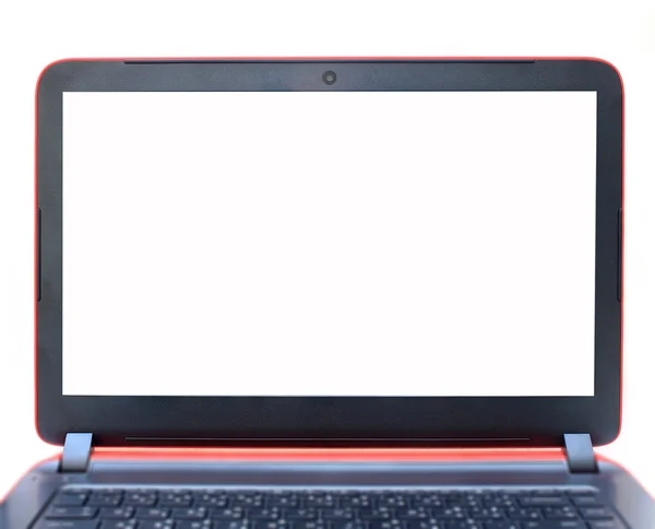 Piccolo laptop grigio con top rosso isolato con percorsi di ritaglio sopra — Foto Stock