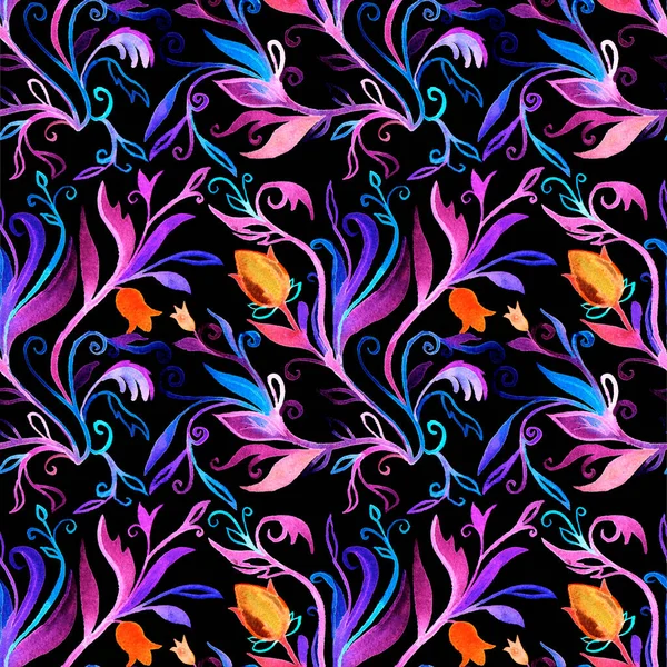 watercolor seamless pattern black background