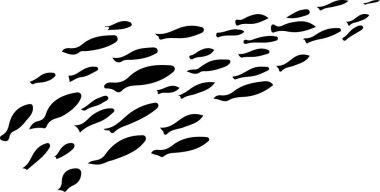 Arka planda izole edilmiş balık vektörü okulu