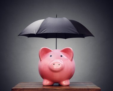 Piggy bank with umbrella