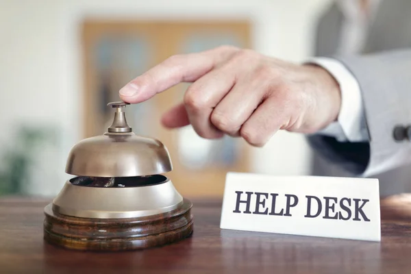 Businessman Ringing Help Desk Assistance Service Bell — Stock Photo, Image