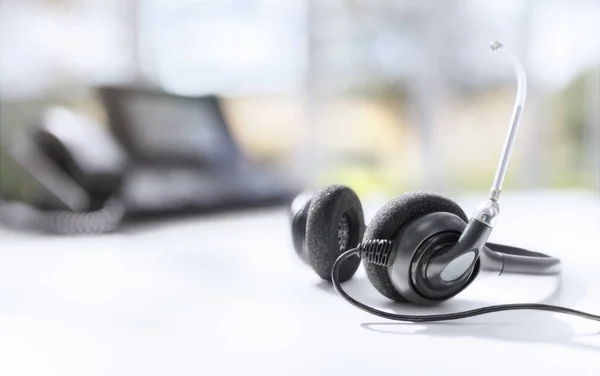 Voip Headset Headphones Telephone Office Desk Concept Communication Support Call — Stock Photo, Image