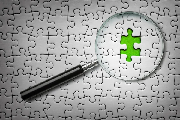 Searching Missing Last Puzzle Piece Magnifying Glass Royalty Free Stock Photos