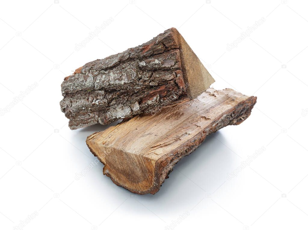 Firewood chopped logs heating fuel isolated on white