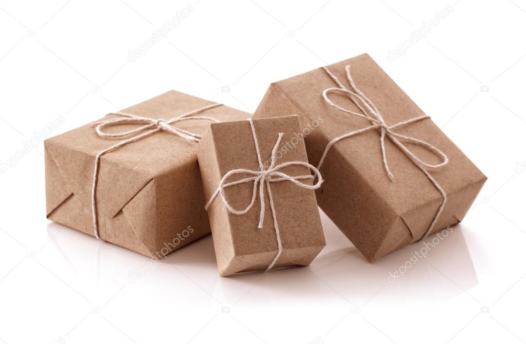 Gift packages wrapped in brown paper