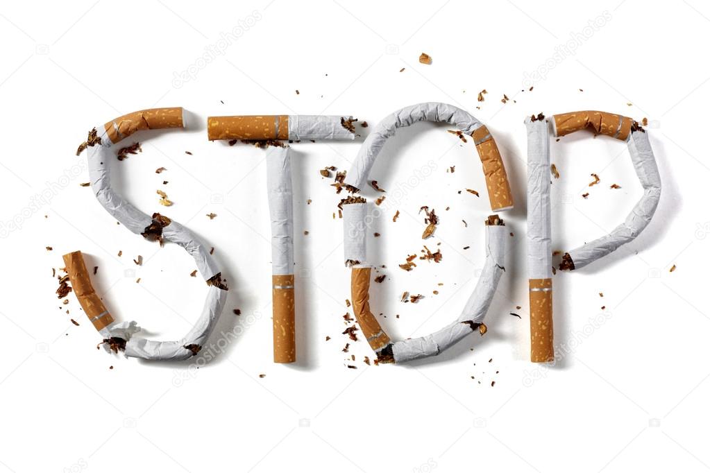 Stop word written with broken cigarette