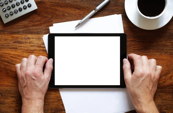 Tablet digitale vuoto sulla scrivania — Foto Stock