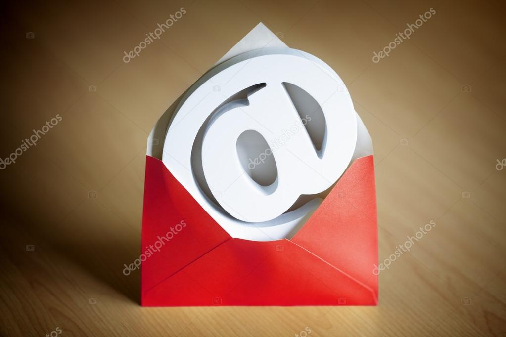 E-mail symbol inside a red envelope