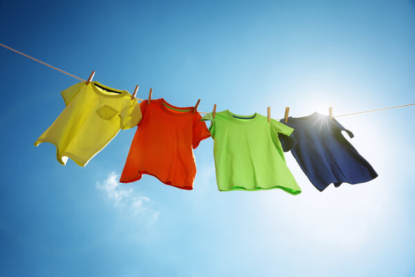 T-shirts hanging on a clothesline